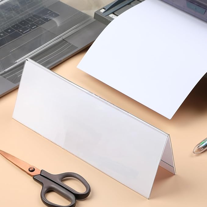 Vicenpal 50 Pieces Clear Plastic Name Tent Holders 11" x 4.25" Acrylic Name Plate for Desk PVC Card Tent Holder Desk Sign Frame for Table Office Business Conference Meeting Room School Display Stand