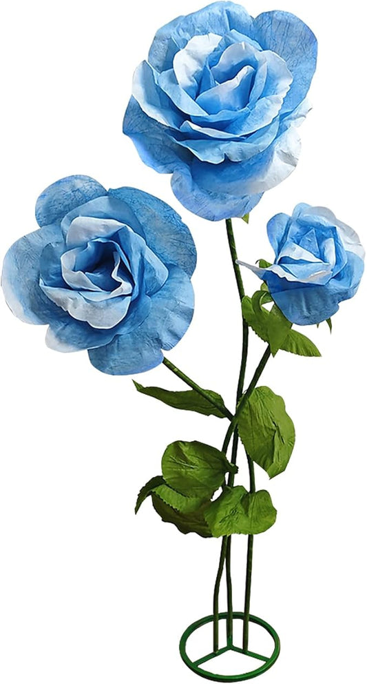 Giant Artificial Flower 3PCS 3D Realistic Waterproof Fake Flowers Durable Easy Maintenance Perfect for Home Garden Weddings Events Christmas Graduation Party Decorations (3PCS-Roses-Blue)