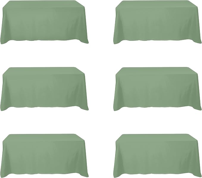 BRILLMAX 6 Pack Sage Green Tablecloths 90 x 132 Inch for 6ft Rectangle Tables - 150 GSM Polyester Fabric, Floor Length Drop, Water, Stain & Wrinkle Resistant Cloth Cover for Wedding Reception Banquet