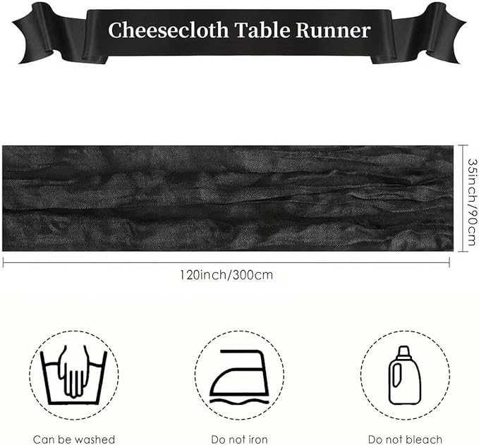 Cheesecloth Table Runner 10ft Rustic Gauze Cheese Cloth 35 x 120 Inches Long for Christmas Wedding Bridal Baby Shower Birthday Table Decorations (Black, 6 Pack-10FT)