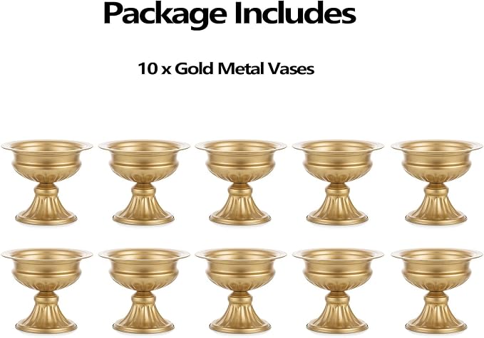 Metal Vases for Table Centerpieces, Hewory Gold Compote Pedestal Vase Floral Container Bulk, Brass Mini Footed Bowl Flower Holders Center Pieces for Wedding Birthday Party Anniversary (10pcs, 5in)