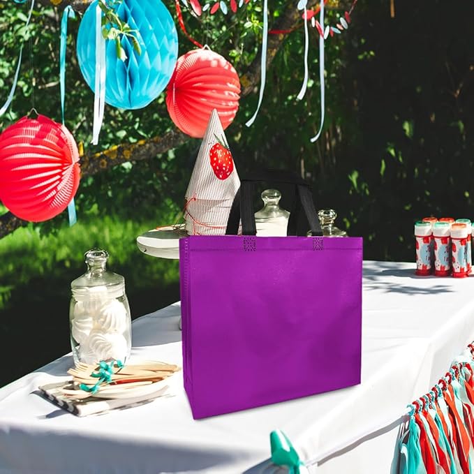 huichuan 12 Pack Purple Gift Bags with Handles, Reusable Tote Bag for Women Kids, Eco-Friendly Non-Woven Party Favor Goodie Bags Bulk for Valentine's Day, Birthday, Wedding, Baby Shower Treats