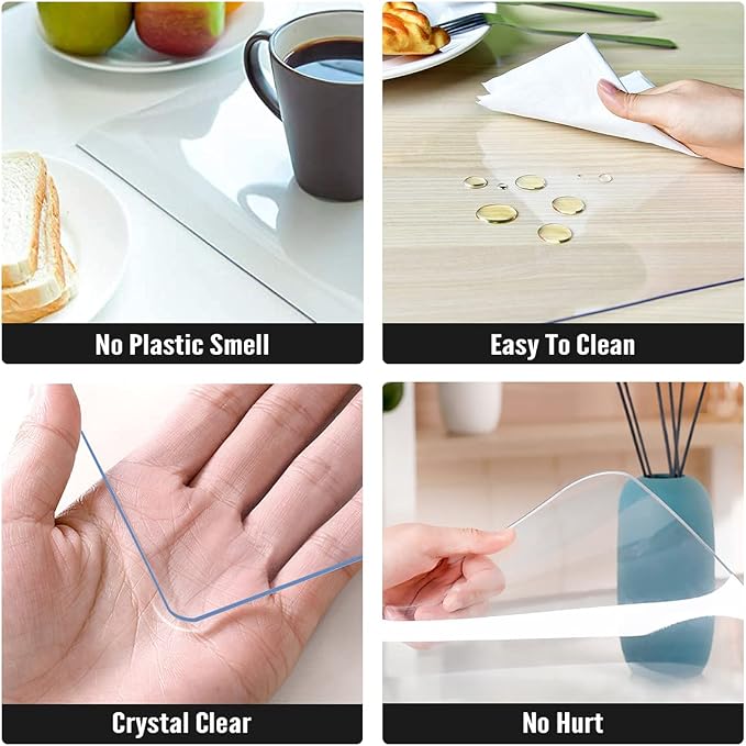 Royhom Clear Table Protector 18 x 60 Inch - 2mm Thick Plastic Table Cover, Clear Table Cover Protector Rectangle, Waterproof PVC Desk Mat for Coffee Table, Writing Desk, Dining Room, Dresser
