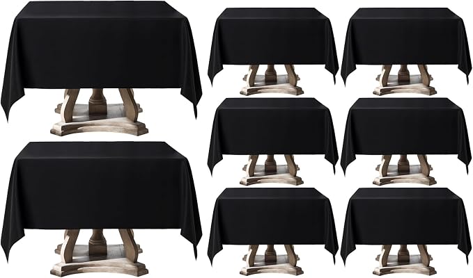 Square Tablecloth 52 x 52 Inch Black 8 Pack Tablecloths Stain-Wrinkle Resistant Washable Polyester Table Cloths for Holiday, Buffet Parties,and Wedding