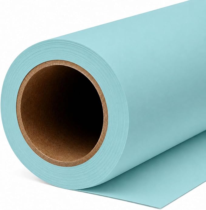 Yizhily Seamless Sky Blue Backdrop Paper Roll, 53" x 16.4', Heavyweight MatteSky Blue Photo Background for Small Studio Headshots, Tabletop Product & Food Photography