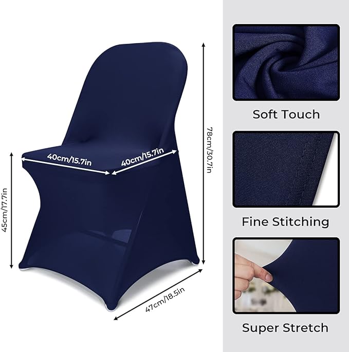 Babenest Spandex Folding Chair Covers Upgraded Universal Stretch Washable Fitted Chair Slipcovers Protector for Wedding, Holidays, Banquet, Party, Celebration (30, Navy Blue)