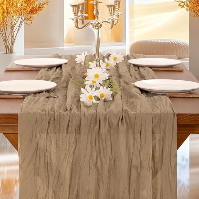 Cheesecloth Table Runner | Boho Fabric Cheese Cloth Table Runner Rustic Sheer Table Runners for Wedding, Bridal Shower, Birthday Party Décor(Nude,Pack of 3)
