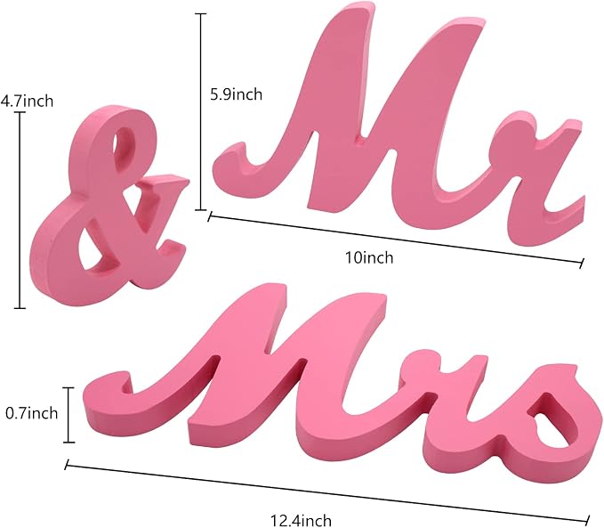 Mr Mrs Sign for Wedding Table, Mr and Mrs Wooden Letters, Mr. & Mrs. Party Decoration Items(Pink)
