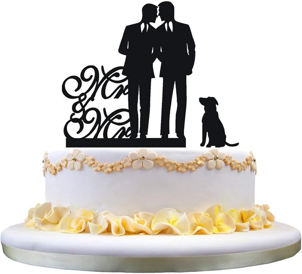 Gay wedding cake topper with dog, mr and mr cake topper
