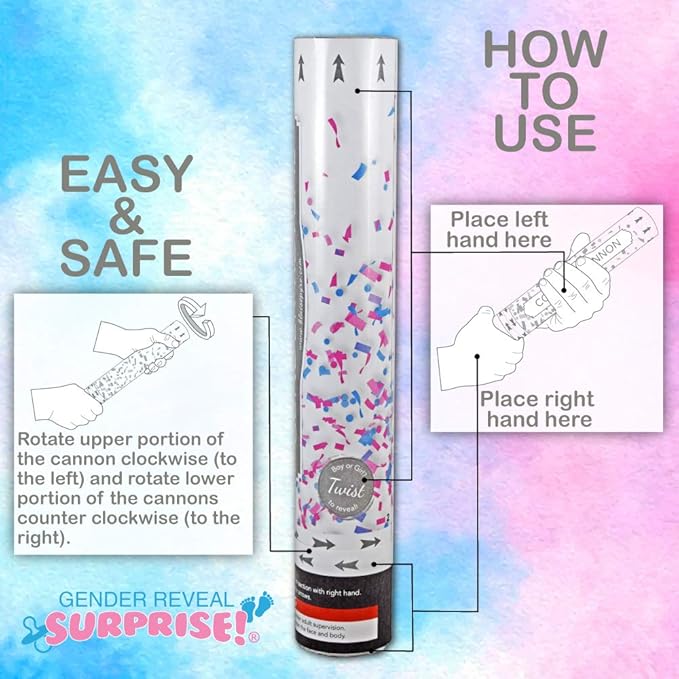 Gender Reveal Surprise - Blue Gender Reveal Powder Cannon Bundle - Easy to Use Blue Powder Cannon for Baby Gender Reveal Parties, Baby Showers & More - Easy to Use Powder Popper - 16 Inch - 2 Pack