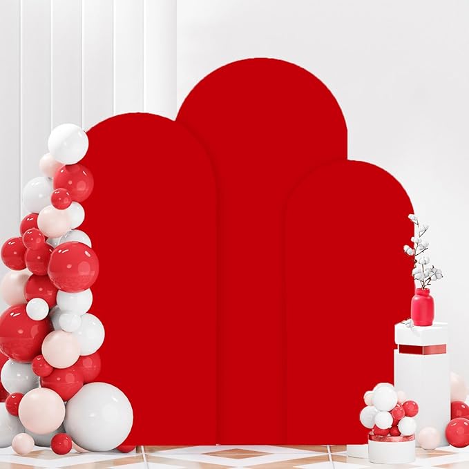 FANPROMS Arch Covers Set of 3 Red Arch Cover 5FT 6FT 7FT Fitted Spandex Arch Cover for Arch Stand Covering Chiara Arch Cover Stretchy Fabric for Wedding Banquet Decoration