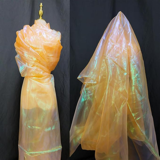 Orange Iridescent Organza Fabric for Wedding & Halloween, 3.3 Yard Long, 59-Inch Wide, Perfect for DIY, Photography Scene Arrangement, and Personalized Clothing Production
