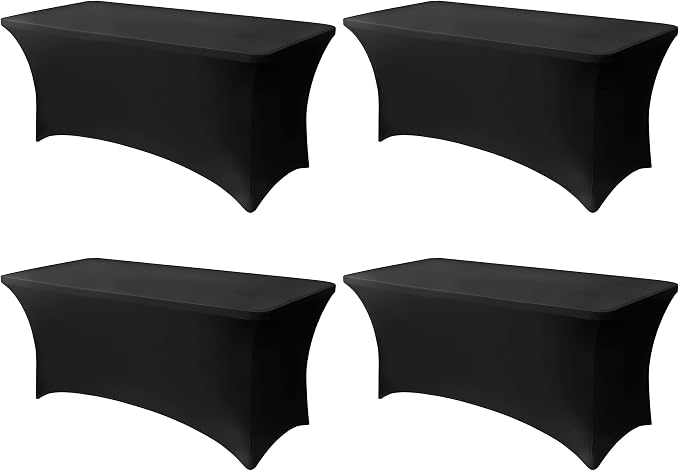 6FT Black Table Cloth - 4 Pack Fitted Stretch Rectangle Spandex Tablecloth, Washable Table Cover for Party, Picnic, Wedding, Banquet, Birthday and Festival(30" x 72")
