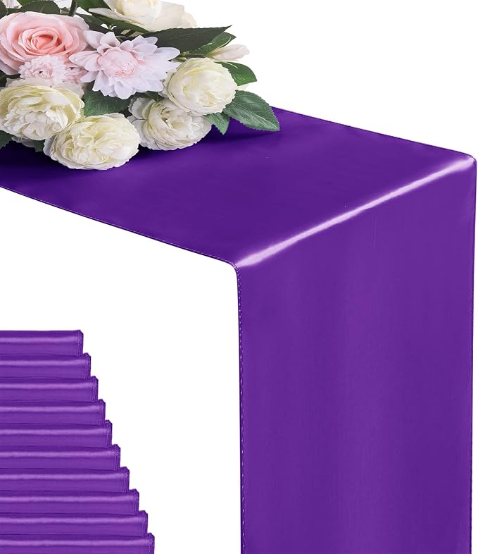 6Pack Table Runner 12 x 108 Inches Satin Silk Table Runner for Wedding, Birthday Party, Banquets, Graduations Decoration, fit Rectange and Round Table-Purple
