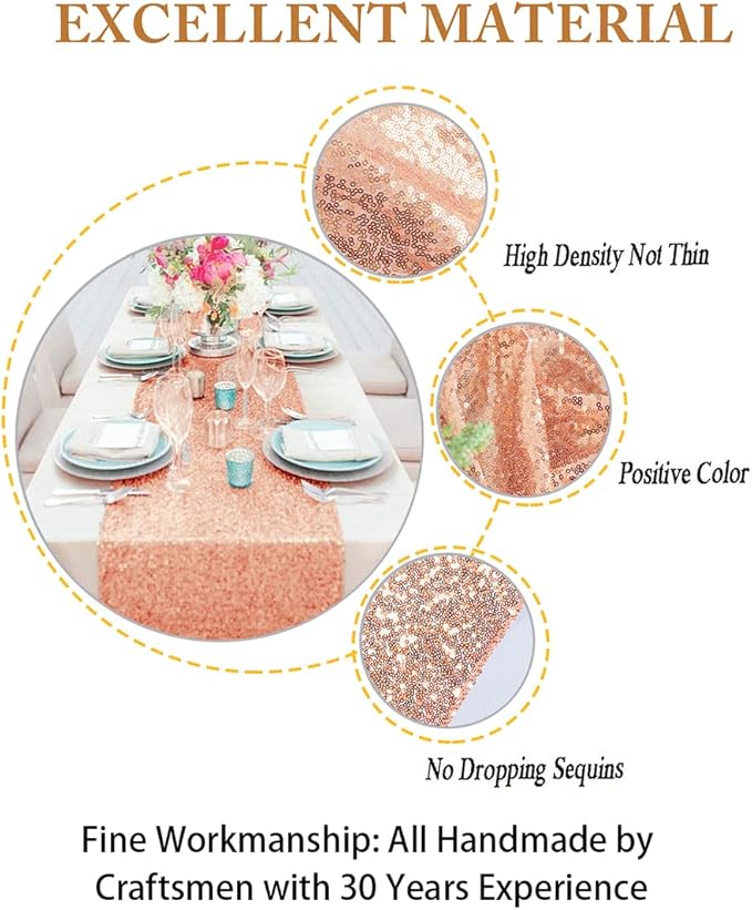 ShinyBeauty Rose Gold-Table Runners-10 Packs-12"x108" Sequin Table Runner Birthday Party Catering Event Glitter Table Runners 108 Inches Long Rose Gold Wedding Runners for Table