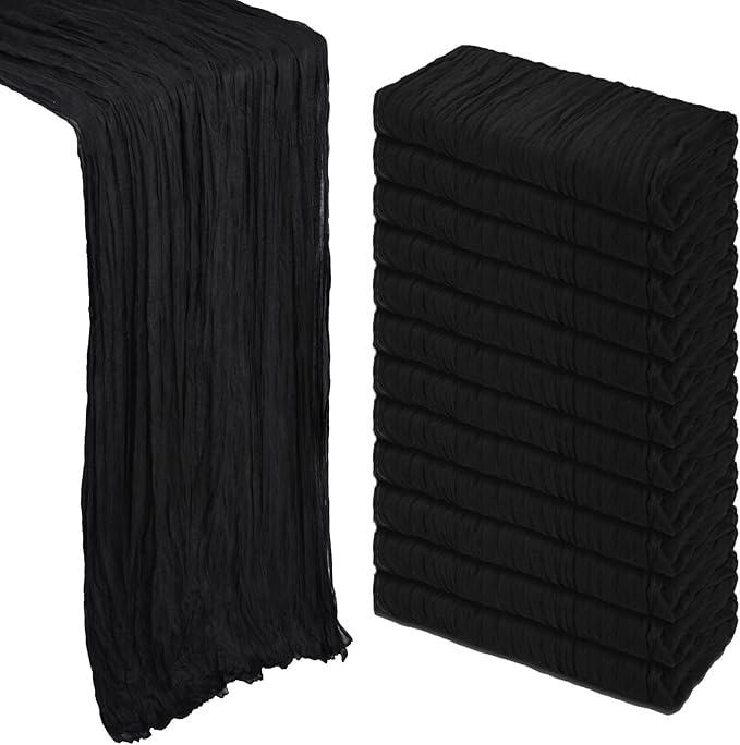 12 Pack Black Table Runner Cheesecloth 10Ft Gauze Cheese Cloth Table Runner 35x120 Inch Boho Sheer Rustic Fabric for Party Decor Baby Shower Wedding Holiday Home Decorations