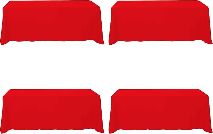 BRILLMAX 4 Pack Red Tablecloths 90 x 156 Inch for 8ft Rectangle Tables - 150 GSM Polyester Fabric, Floor Length Drop, Water, Stain & Wrinkle Resistant Cloth Cover for Wedding Reception Banquet