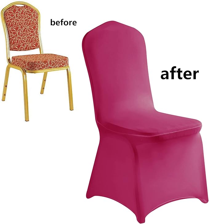 LZY 10pcs Spandex Chair Cover Stretch Slipcovers for Wedding Party, Dining Banquet Chair Decoration Covers (Fuchsia, 10)