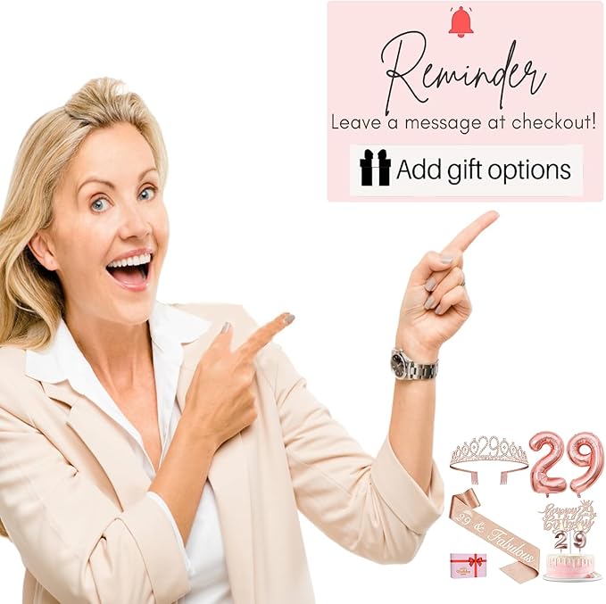 29th Birthday Decorations for Women, Including 29th Birthday Sash and Tiara, Cake Topper and Candles, Number Balloons, 29 Year Old Gifts for Women