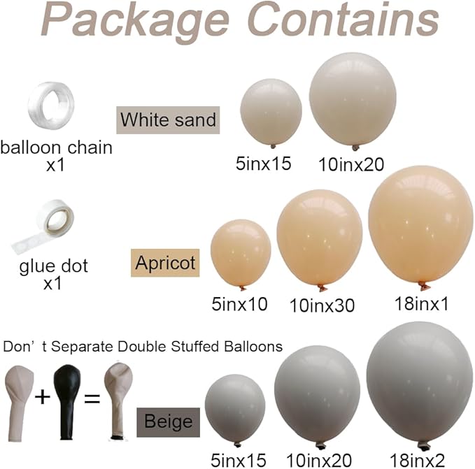 Neutral Gender Reveal Balloon Garland Arch Kit 115PCS Apricot Beige White Sand Double Stuffed Balloons for Boy or Girl Gender Reveal baby Shower Decorations Birthday Party Wedding Supplies