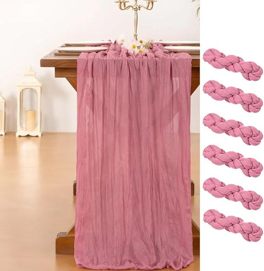 Cheesecloth Table Runner | Boho Fabric Cheese Cloth Table Runner Rustic Sheer Table Runners for Wedding, Bridal Shower, Birthday Party Décor(Mauve,Pack of 6)