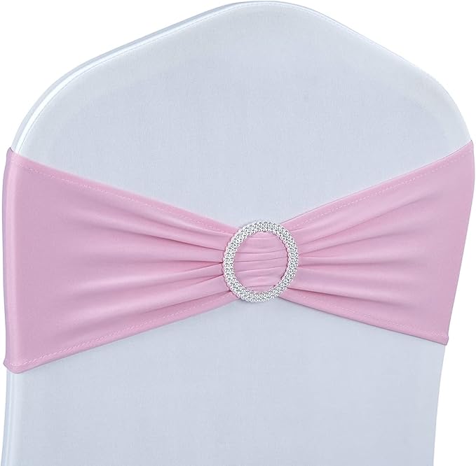 Spandex Chair Sashes Bows - Babenest 100PCS Premium Stretch Chair Cover Band with Buckle Slider Universal Elastic Chair Ties for Wedding Party Ceremony Reception Banquet Decoration (Pink)