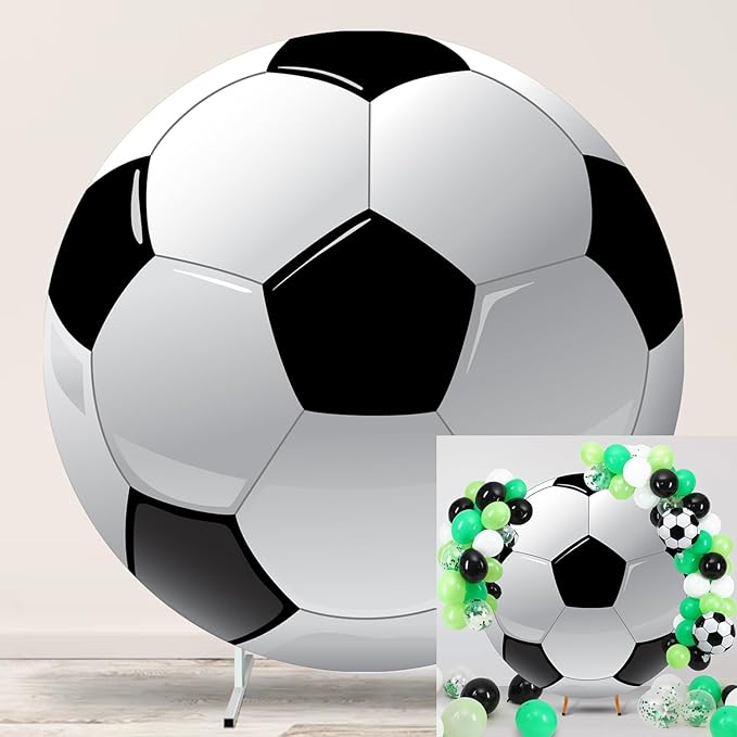 Soccer Round Backdrop Cover 6.5ft,Sports Theme Arch Backdrop for Party&Photography Birthday Decoration,Soccer Field Football Lovers Fans Children Birthday Party Circle Background Event Banner