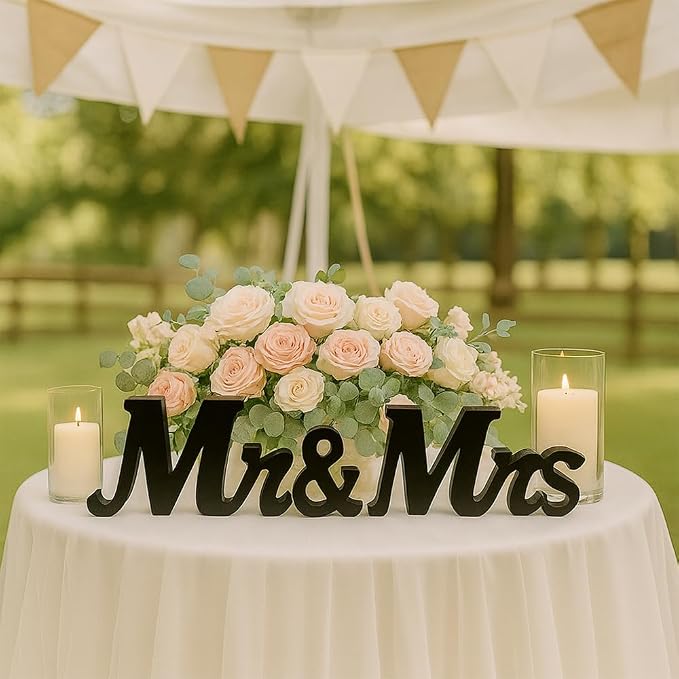 Mr & Mrs Sign for Wedding Table, Wedding Decorations for Reception, Large Wooden Letters Centerpieces Decor for Sweetheart Table, Ceremony, Anniversary, Party and Valentine's Day(Black)