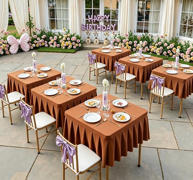 Shillance 34x34 Inch Brown Spandex Square Tablecloth, Wrinkle Free Brown Fitted Table Cloth for Square Tables,Washable Pleated Table Cover for Wedding Birthday Cocktail Party Buffet Dinner Camping