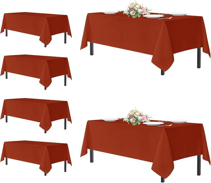 sancua Thanksgiving Tablecloths for 6 Foot Rectangle Tables, 6 Pack Burnt Orange - Washable Polyester Fabric Fall Table Cloth for Holiday Party, Birthday, Banquet Reception, 54x108 Inch Rust
