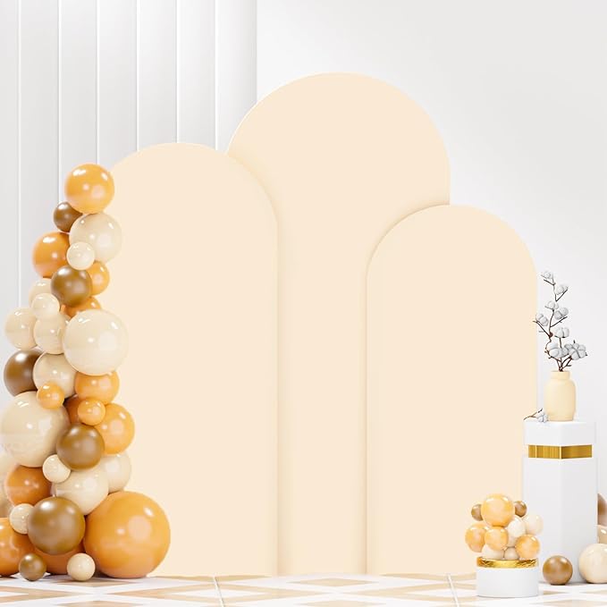 FANPROMS Beige Arch Backdrop Cover Set of 3 Wedding Arch Cover 4x5x6FT Round Top Arch Stand Cover for Fitted Arch Covers Spandex Backdrop Covers Set for Wedding Party Ceremony Decorations