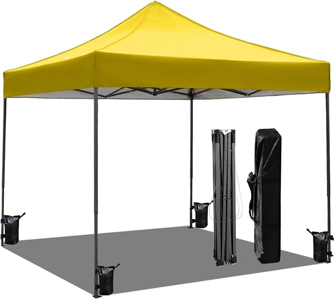 10x10 Heavy Duty Canopy Pop Up Commercial Canopy Tent, Vendor Tent with 400D Oxford Fabric for Camping Outdoor Events Parties Weddings, UPF 50+ Waterproof (Yellow)