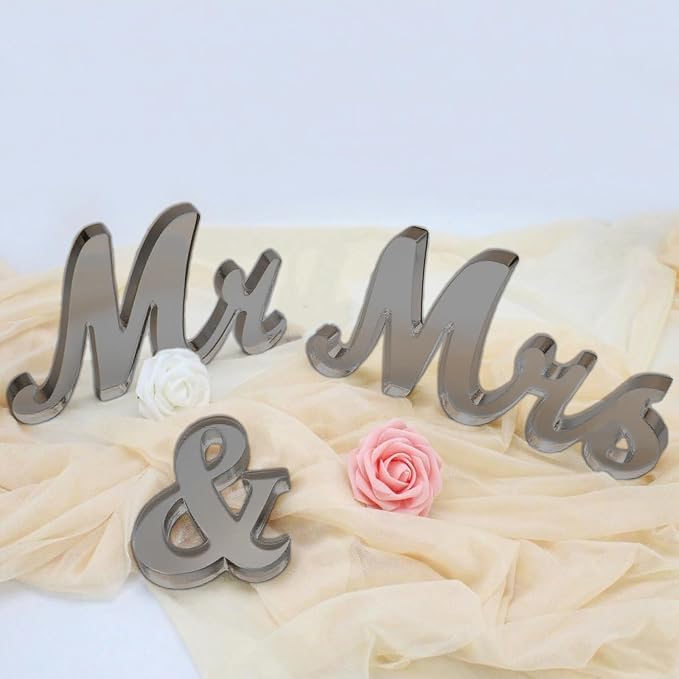 Mr & Mrs Sign for Wedding Table Decor,Large Acrylic Mr and Miss Sign,Photo Props, Freestanding Wedding Centerpiece Table Letters Wedding Decorations for Anniversary,Engagement,Party (Translucent Gray, 0.78'')