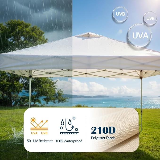 10x10 Pop Up Canopy Tent, Waterproof UV Blocking Heavy Duty Steel Frame with Wheeled Bag & Sandbags, One-Person Setup, Ideal for Outdoor Beach, Party, Camping, Backyard, Tailgate Events (White)