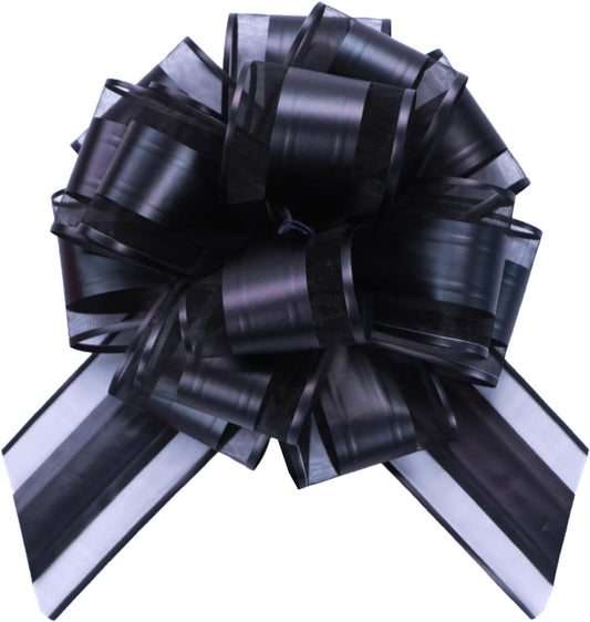 6 PCS 6 Inch Organza Black Pull Bows - Perfect for Gift Wrapping, Wedding Decor, Car Bows, Birthday Parties, Christmas, and Valentine's Day