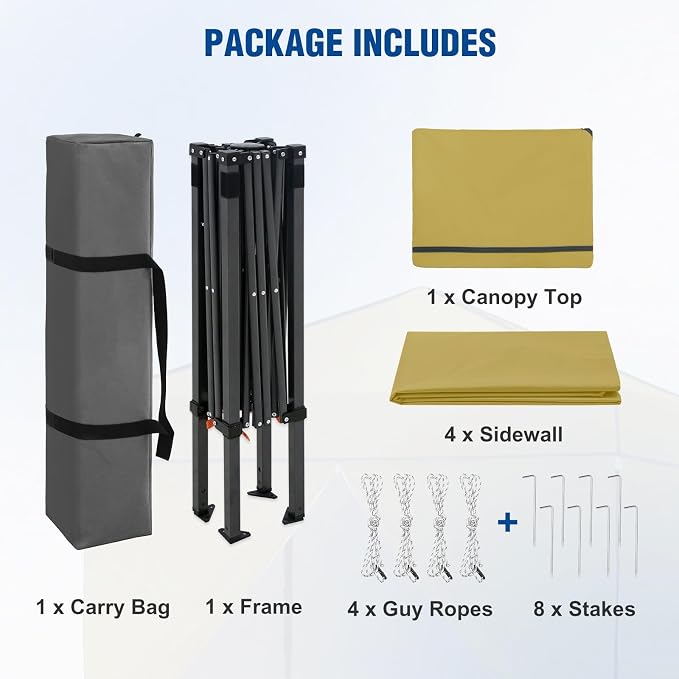 6x4 Pop Up Canopy Tent with Four Wall Panels, Instant Portable Beach Canopy, Outdoor Tent with Carry Bag for Camping, Sports, Tailgating, Events, Beige