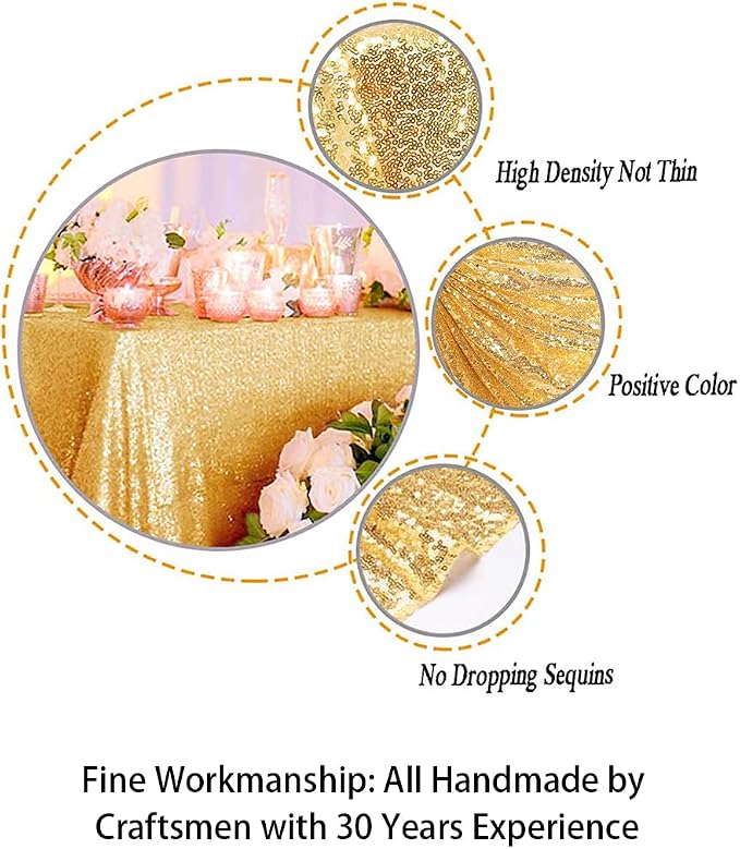 ShiDianYi Gold-50inx72in Rectangular Sequin Tablecloth Popular Bridal Dress Table Cloth,Fashion Tablecloth Overlay
