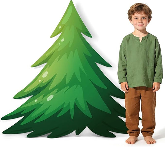 4 x 4 Ft Camping Party Decorations, Large Pine Tree Cardboard Cutouts Life Size Forest Woodland Theme Stand Up Backdrop for Classroom Back to School Events VBS Adventure Party Photo Props