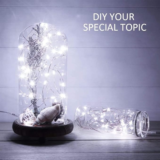 MUMUXI 32 Pack 7.2ft Fairy Lights Battery Operated. 20 LED String Lights Waterproof Silver Copper Wire Starry Firefly LEDs for Wedding Party Jars Christmas Decorations, Cool White