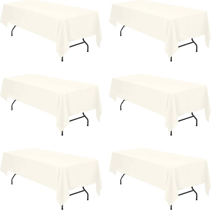 BRILLMAX 6 Pack Ivory Tablecloths for 6 Foot Rectangle Tables 60 x 126 Inch - 150 GSM Polyester Fabric, 15" Standard Drop, Water, Stain & Wrinkle Resistant Cloth Cover for Wedding Dining Buffet
