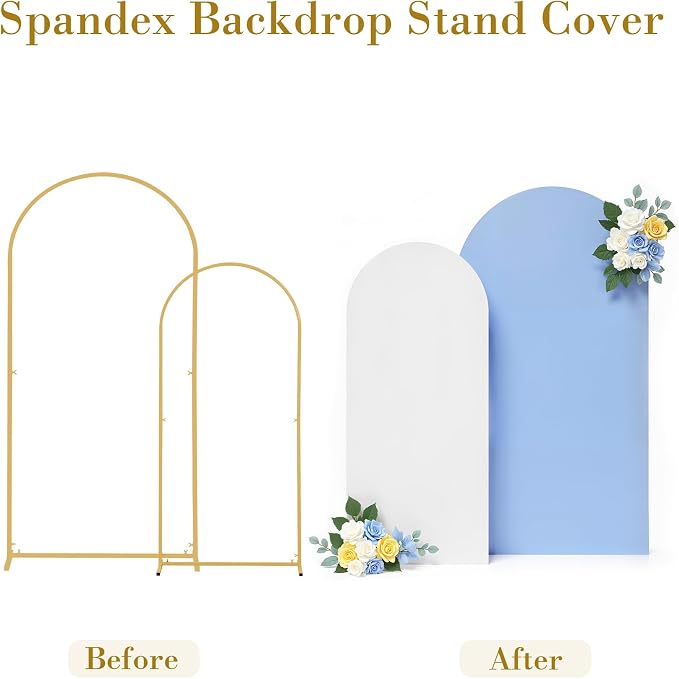 White Blue Photo Arch Backdrop Cover Set of 2-7.2 and 6ft Spandex Arch Covers Stretchy Backdrop Baby Shower Arch Stand Covers for Boys Birthday Party Wedding Balloon Arch Background Decorations