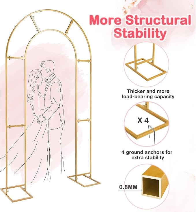 GRENTY Open Arch Backdrop Stand,7.2 FT Metal Double Arch Backdrop Frame U Shaped Wedding Arches for Wedding Ceremony, Baby Shower, Birthday Party, Graduation Party