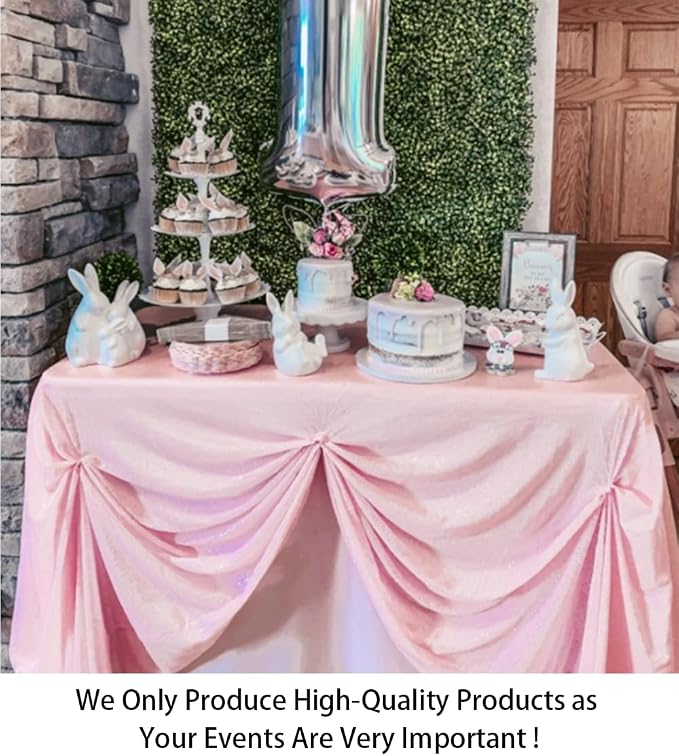 ShiDianYi Shimmer-Baby Pink-Sequin Tablecloth, Rectangle Sequin Table Overlay 50x72-inch, Wholesale Shiny Elegant Sequin Table Cloth, Sequin Linens for Baby Shower