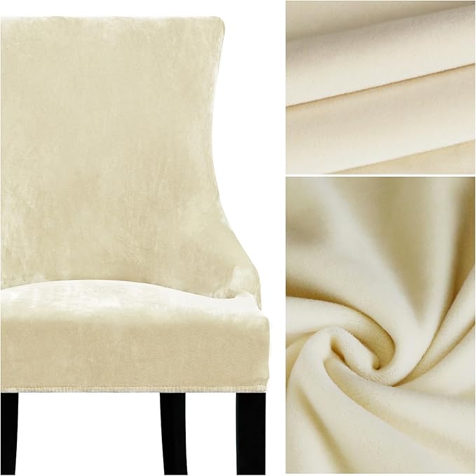 Lellen Velvet Stretch Wingback Chair Cover Slipcover - Reusable Protector Cover for Dining Room Banquet Home Decor etc Machine Washable Hand Washable (Cream, 4PC)