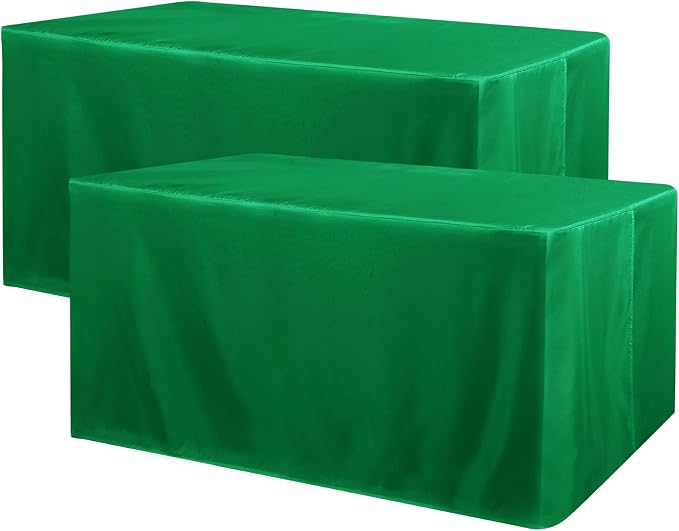 Obstal 2 Pack Green Table Cloths for 8 Foot Rectangle Tables - Water Resistant Washable Fabric Polyester Rectangle Table Cover Protector for Wedding, Banquet and Trade Shows, 96L x 30W Inches