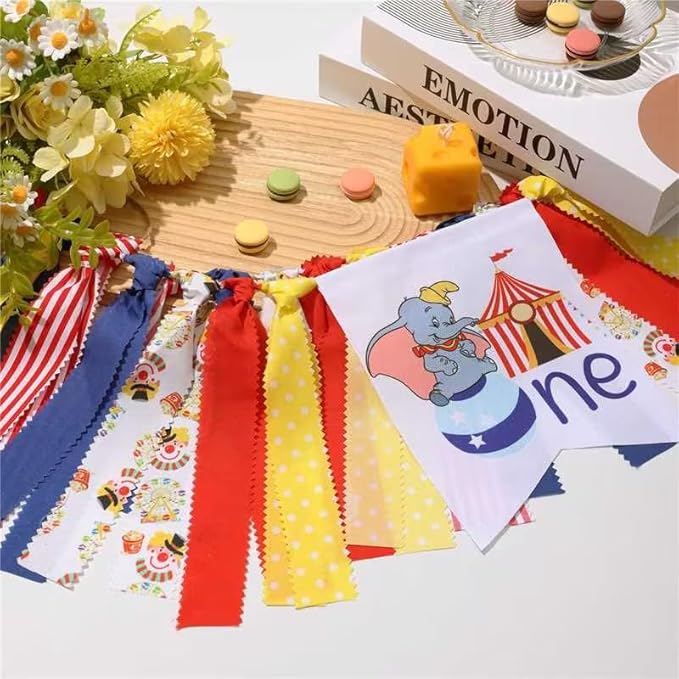 Circus Carnival First 1st Birthday Decorations for Boy Carnival One High Chair Banner with 60PCS Red Yellow Blue Balloons, Cake Topper, Number 1 Balloon, Crown & Banner for One Year Old Boy Party