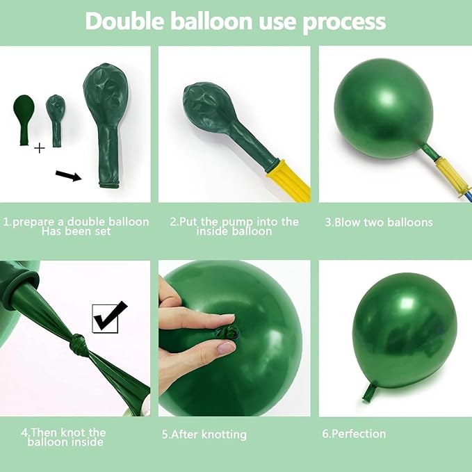 Dark Green Balloon Garland Double Stuffed Emerald Green Balloons Different Size Forest Hunter Balloon Arch Kit for Birthday Graduation Jungle Wedding Bridal Shower Party Decor