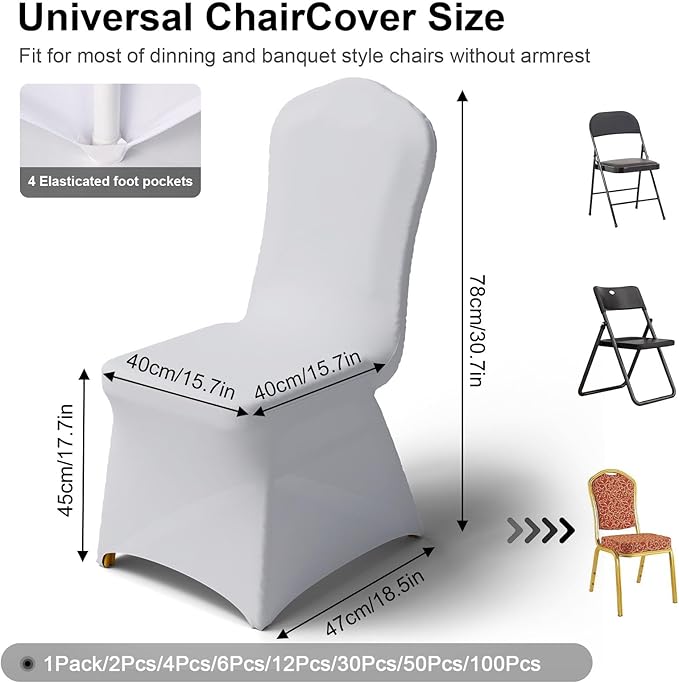 Trlyc 12 Pcs Spandex Chair Covers for Dining Chairs Stretch Polyester Dining Chairs Slipcovers for Wedding Party Decor Banquet Flat-Front Chair Cover (White)