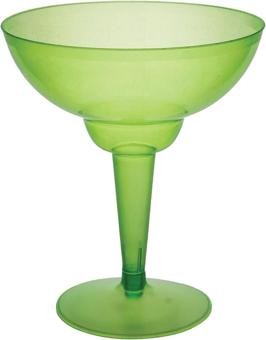 Party Essentials Hard Plastic Two Piece 12-Ounce Margarita Glasses, Neon Green, 10 Count