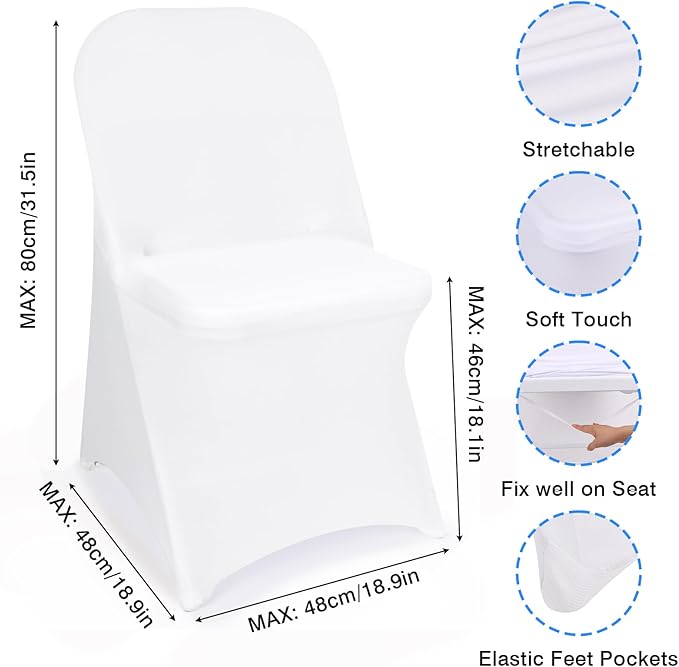 Fixwal 36 Pcs White Folding Chair Cover, Spandex Stretch Covers Ideal for Wedding, Party, Dining, Business Meeting, Banquet, Universal Fitted Washable Slipcover.